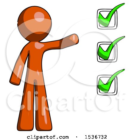 Orange Design Mascot Man Standing by List of Checkmarks by Leo Blanchette