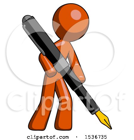 Orange Design Mascot Man Drawing or Writing with Large Calligraphy Pen by Leo Blanchette
