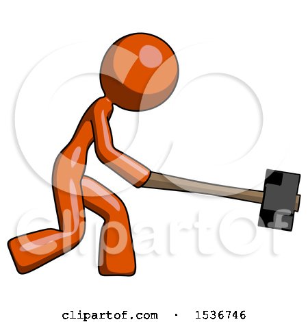 Orange Design Mascot Woman Hitting with Sledgehammer, or Smashing Something by Leo Blanchette