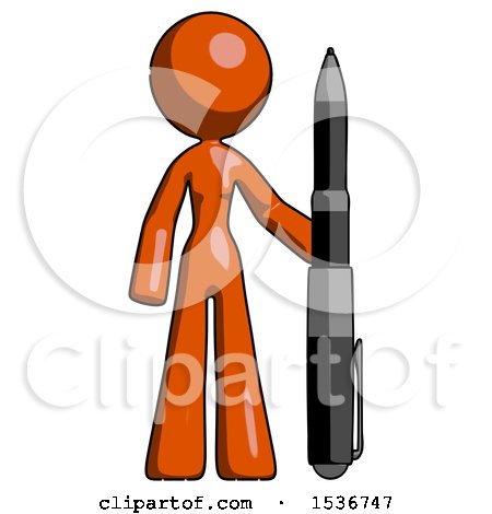 Orange Design Mascot Woman Holding Large Pen by Leo Blanchette