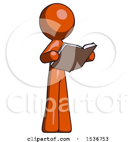 Orange Design Mascot Man Reading Book While Standing up Facing Away by Leo Blanchette