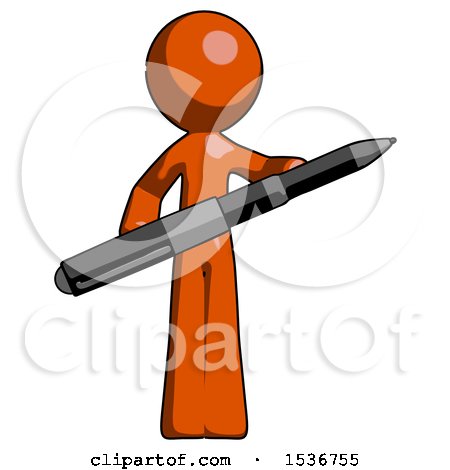 Orange Design Mascot Man Posing Confidently with Giant Pen by Leo Blanchette
