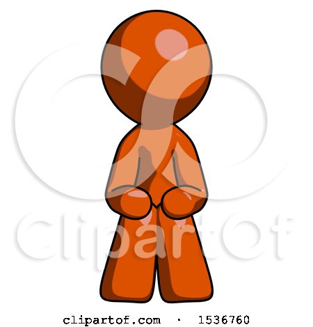 Orange Design Mascot Man Squatting Facing Front by Leo Blanchette