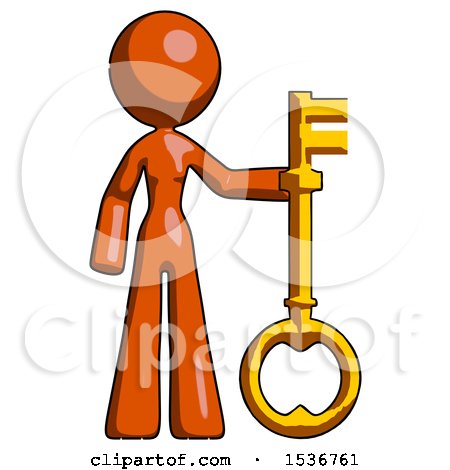 Orange Design Mascot Woman Holding Key Made of Gold by Leo Blanchette