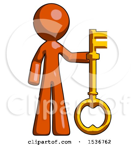 Orange Design Mascot Man Holding Key Made of Gold by Leo Blanchette