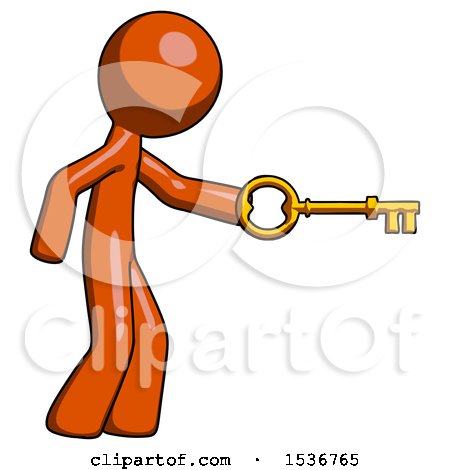 Orange Design Mascot Man with Big Key of Gold Opening Something by Leo Blanchette