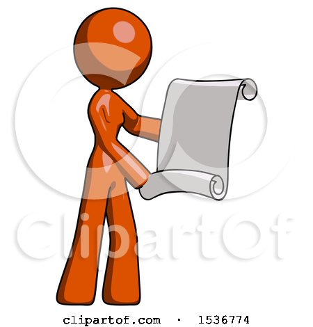 Orange Design Mascot Woman Holding Blueprints or Scroll by Leo Blanchette