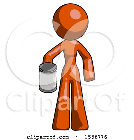 Orange Design Mascot Woman Begger Holding Can Begging or Asking for Charity by Leo Blanchette