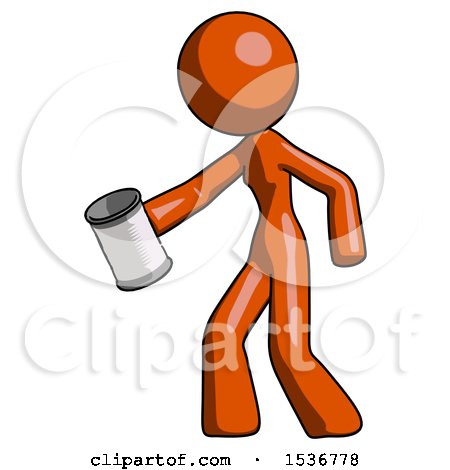 Orange Design Mascot Woman Begger Holding Can Begging or Asking for Charity Facing Left by Leo Blanchette
