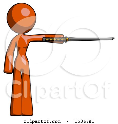Orange Design Mascot Woman Standing with Ninja Sword Katana Pointing Right by Leo Blanchette