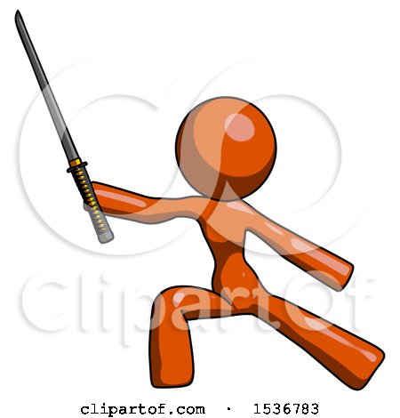 Orange Design Mascot Woman with Ninja Sword Katana in Defense Pose by Leo Blanchette