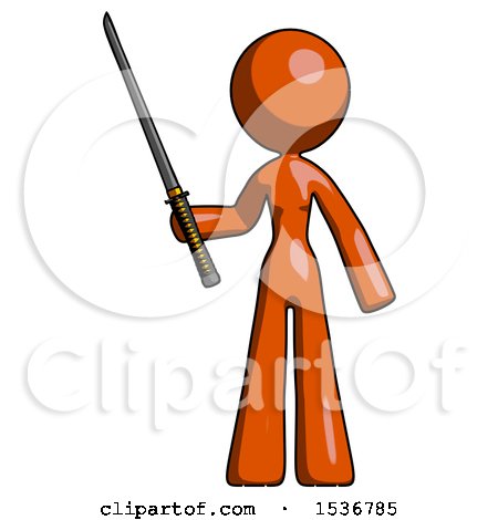 Orange Design Mascot Woman Standing up with Ninja Sword Katana by Leo Blanchette