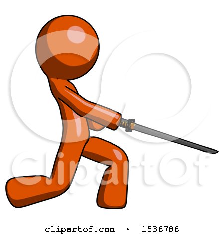 Orange Design Mascot Man with Ninja Sword Katana Slicing or Striking Something by Leo Blanchette