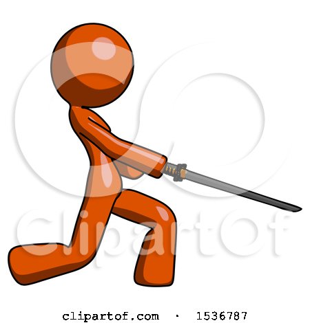 Orange Design Mascot Woman with Ninja Sword Katana Slicing or Striking Something by Leo Blanchette