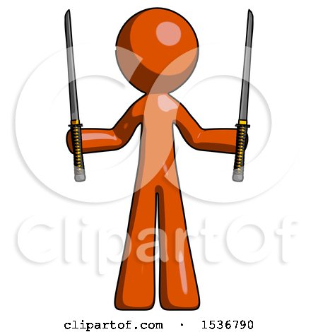 Orange Design Mascot Man Posing with Two Ninja Sword Katanas up by Leo Blanchette
