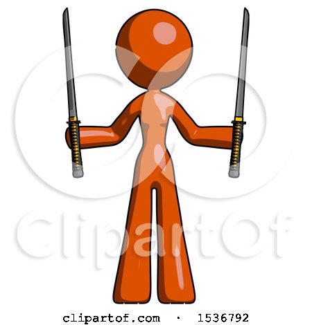 Orange Design Mascot Woman Posing with Two Ninja Sword Katanas up by Leo Blanchette