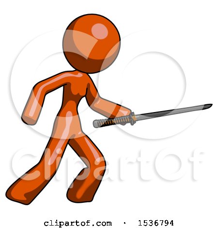 Orange Design Mascot Woman Stabbing with Ninja Sword Katana by Leo Blanchette