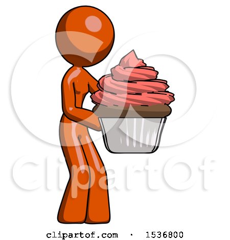Orange Design Mascot Woman Holding Large Cupcake Ready to Eat or Serve by Leo Blanchette