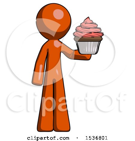 Orange Design Mascot Man Presenting Pink Cupcake to Viewer by Leo Blanchette