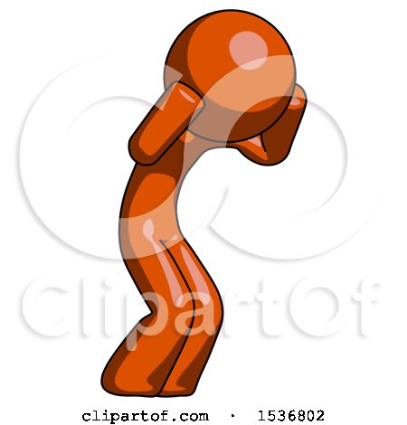 Orange Design Mascot Man with Headache or Covering Ears Turned to His Right by Leo Blanchette
