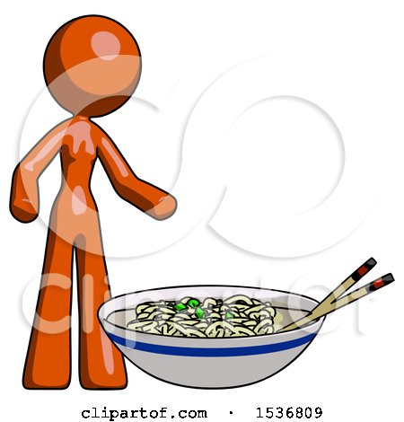Orange Design Mascot Woman and Noodle Bowl, Giant Soup Restaraunt Concept by Leo Blanchette