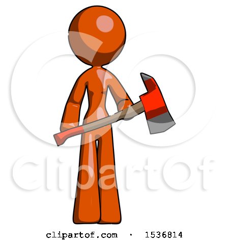 Orange Design Mascot Woman Holding Red Fire Fighter's Ax by Leo Blanchette