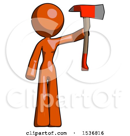 Orange Design Mascot Woman Holding up Red Firefighter's Ax by Leo Blanchette
