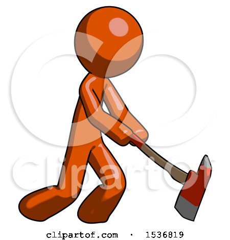 Orange Design Mascot Man Striking with a Red Firefighter's Ax by Leo Blanchette