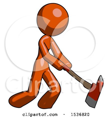 Orange Design Mascot Woman Striking with a Red Firefighter's Ax by Leo Blanchette