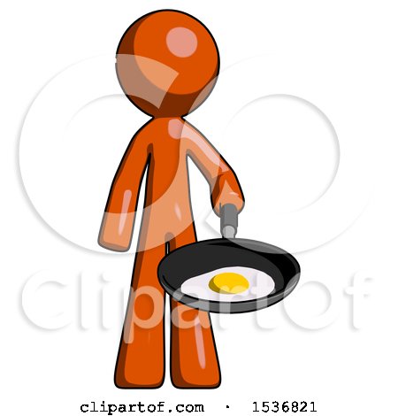 Orange Design Mascot Man Frying Egg in Pan or Wok by Leo Blanchette