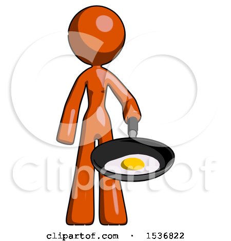 Orange Design Mascot Woman Frying Egg in Pan or Wok by Leo Blanchette