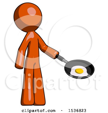 Orange Design Mascot Man Frying Egg in Pan or Wok Facing Right by Leo Blanchette