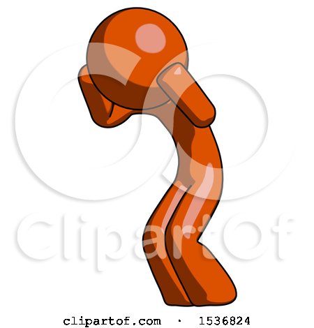 Orange Design Mascot Man with Headache or Covering Ears Turned to His Left by Leo Blanchette