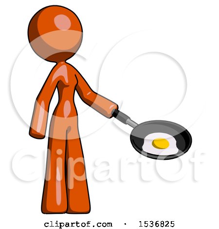 Orange Design Mascot Woman Frying Egg in Pan or Wok Facing Right by Leo Blanchette