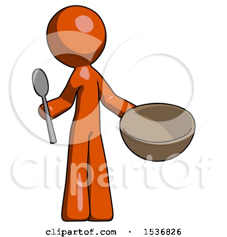 Orange Design Mascot Man with Empty Bowl and Spoon Ready to Make Something by Leo Blanchette