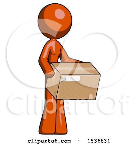 Orange Design Mascot Woman Holding Package to Send or Recieve in Mail by Leo Blanchette