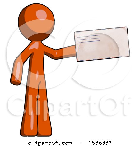 Orange Design Mascot Man Holding Large Envelope by Leo Blanchette