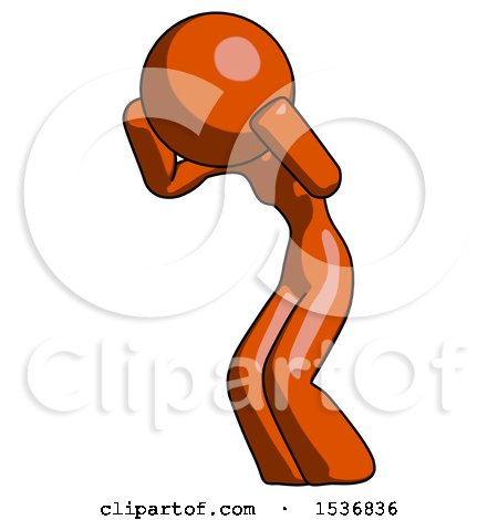 Orange Design Mascot Woman with Headache or Covering Ears Facing Turned to Her Left by Leo Blanchette