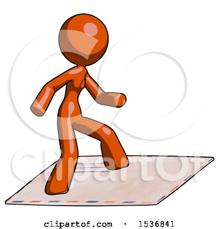 Orange Design Mascot Woman on Postage Envelope Surfing by Leo Blanchette