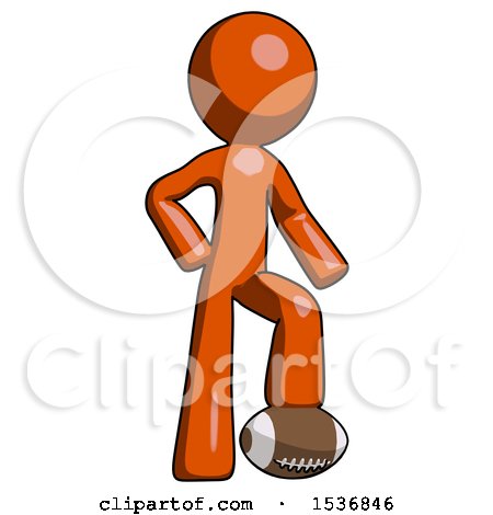 Orange Design Mascot Man Standing with Foot on Football by Leo Blanchette