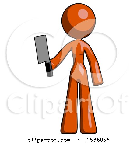 Orange Design Mascot Woman Holding Meat Cleaver by Leo Blanchette