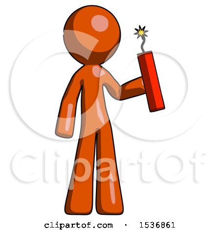 Orange Design Mascot Man Holding Dynamite with Fuse Lit by Leo Blanchette