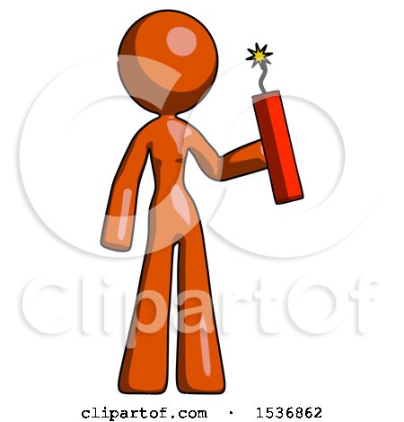 Orange Design Mascot Woman Holding Dynamite with Fuse Lit by Leo Blanchette
