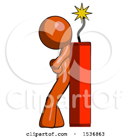 Orange Design Mascot Man Leaning Against Dynimate, Large Stick Ready to Blow by Leo Blanchette