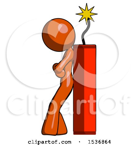 Orange Design Mascot Woman Leaning Against Dynimate, Large Stick Ready to Blow by Leo Blanchette