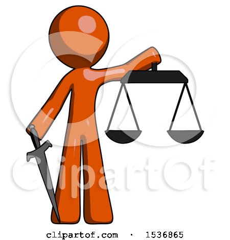 Orange Design Mascot Man Justice Concept with Scales and Sword, Justicia Derived by Leo Blanchette