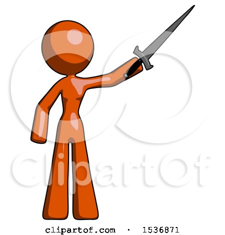 Orange Design Mascot Woman Holding Sword in the Air Victoriously by Leo Blanchette