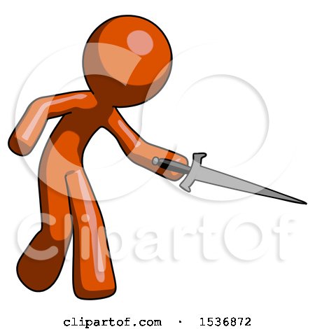 Orange Design Mascot Man Sword Pose Stabbing or Jabbing by Leo Blanchette