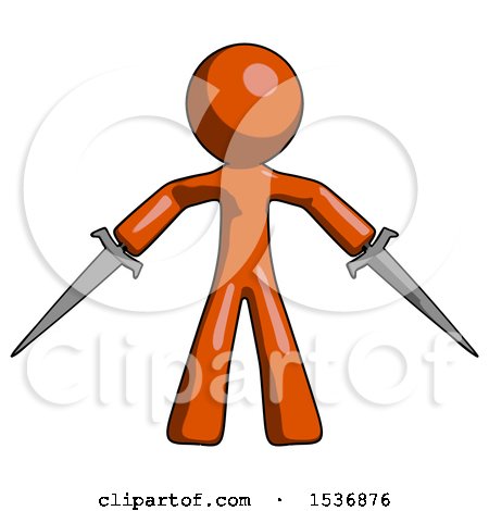 Orange Design Mascot Man Two Sword Defense Pose by Leo Blanchette