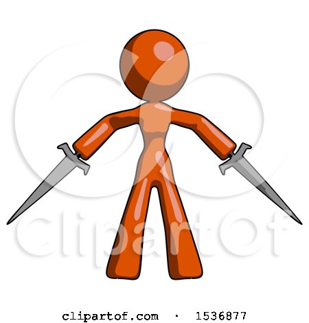 Orange Design Mascot Woman Two Sword Defense Pose by Leo Blanchette